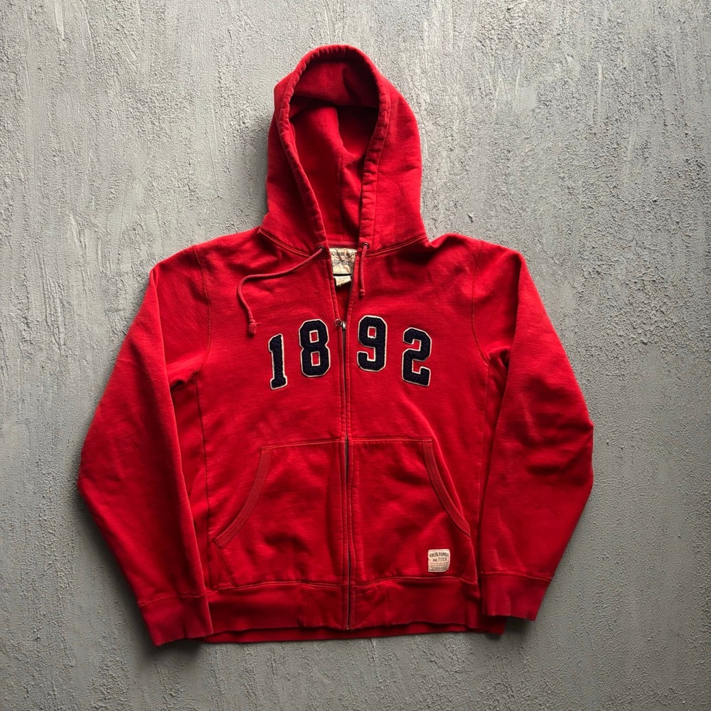 Vintage Abercrombie & Fitch 1892 Graphic Full Zip Hoodie Mens Small Red Y2K